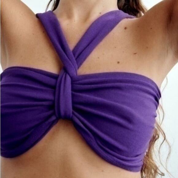 ZARA Purple Knit crop top knotted knit crop top wide straps front knot purple - Picture 3 of 7